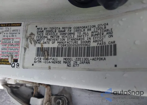 2005 Toyota Corolla Ce z USA, uszkodzony, nr VIN JTDBR32E652055962